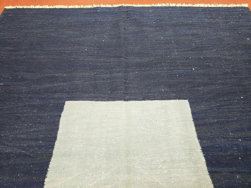 Large Blue Turkish Kilim Rug 7x10, Handmade, Wool by Jewel Rugs