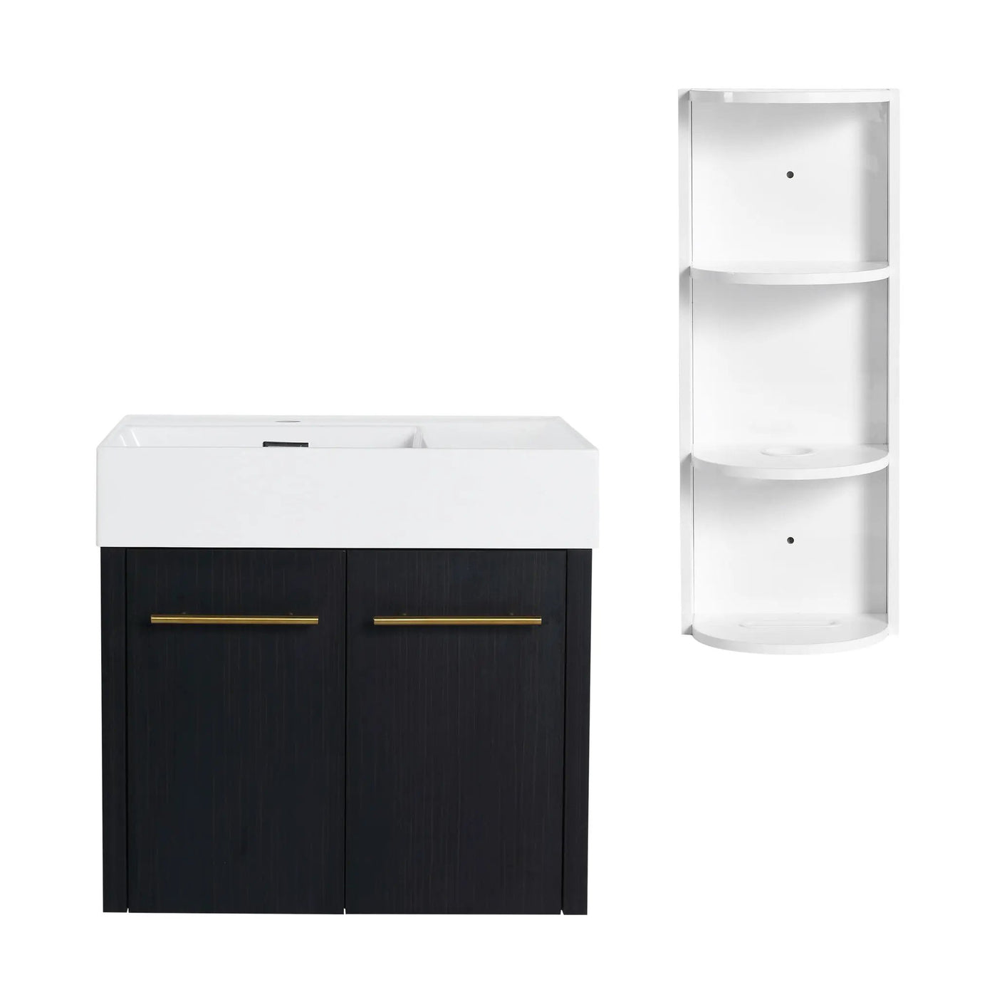 Modern Wall Mounted Bathroom Vanity With Thick Edge Resin Sink And Storage Rack by Unique Piece Furniture