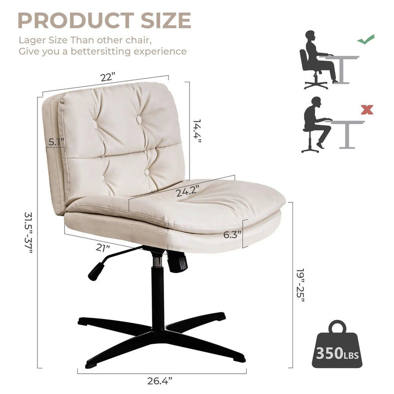 Large Size Armless Home Office Desk Chair Vanity Chair No Wheels - Beige by Unique Piece Furniture
