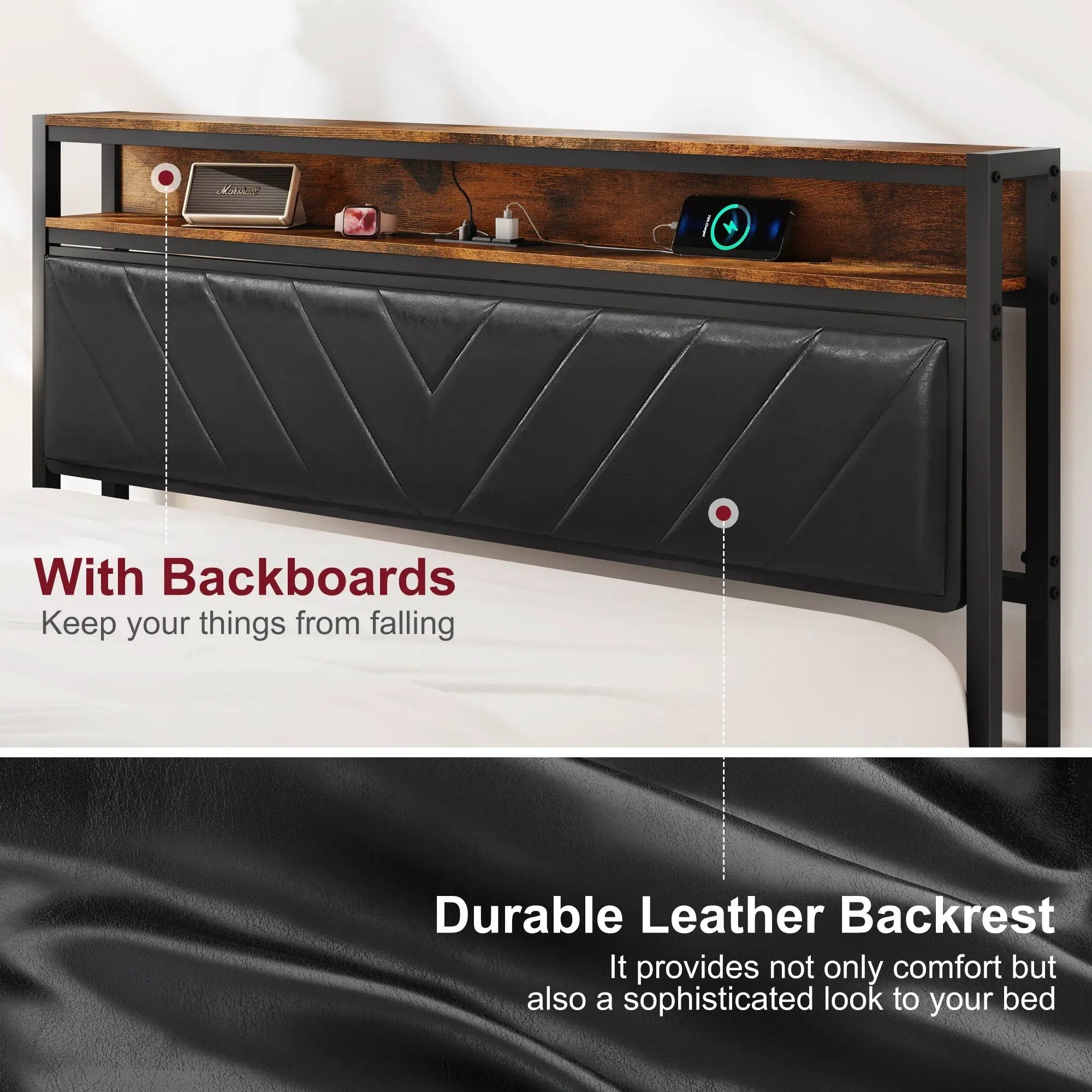 Full Size Metal Platform Bed Frame with Adjustable Upholstered Headboard by HouseOfZazla