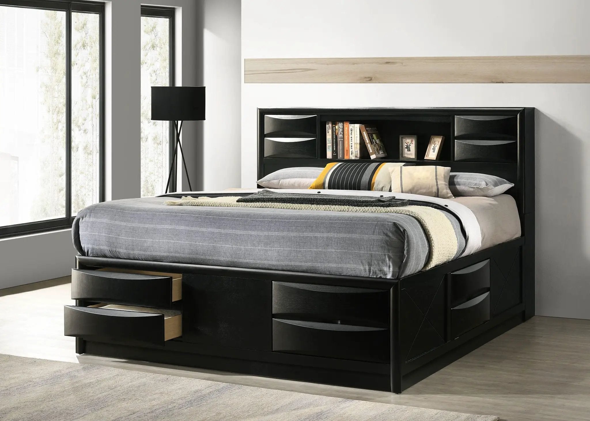 Briana Wood California King Storage Bookcase Bed Black by Unique Piece Furniture
