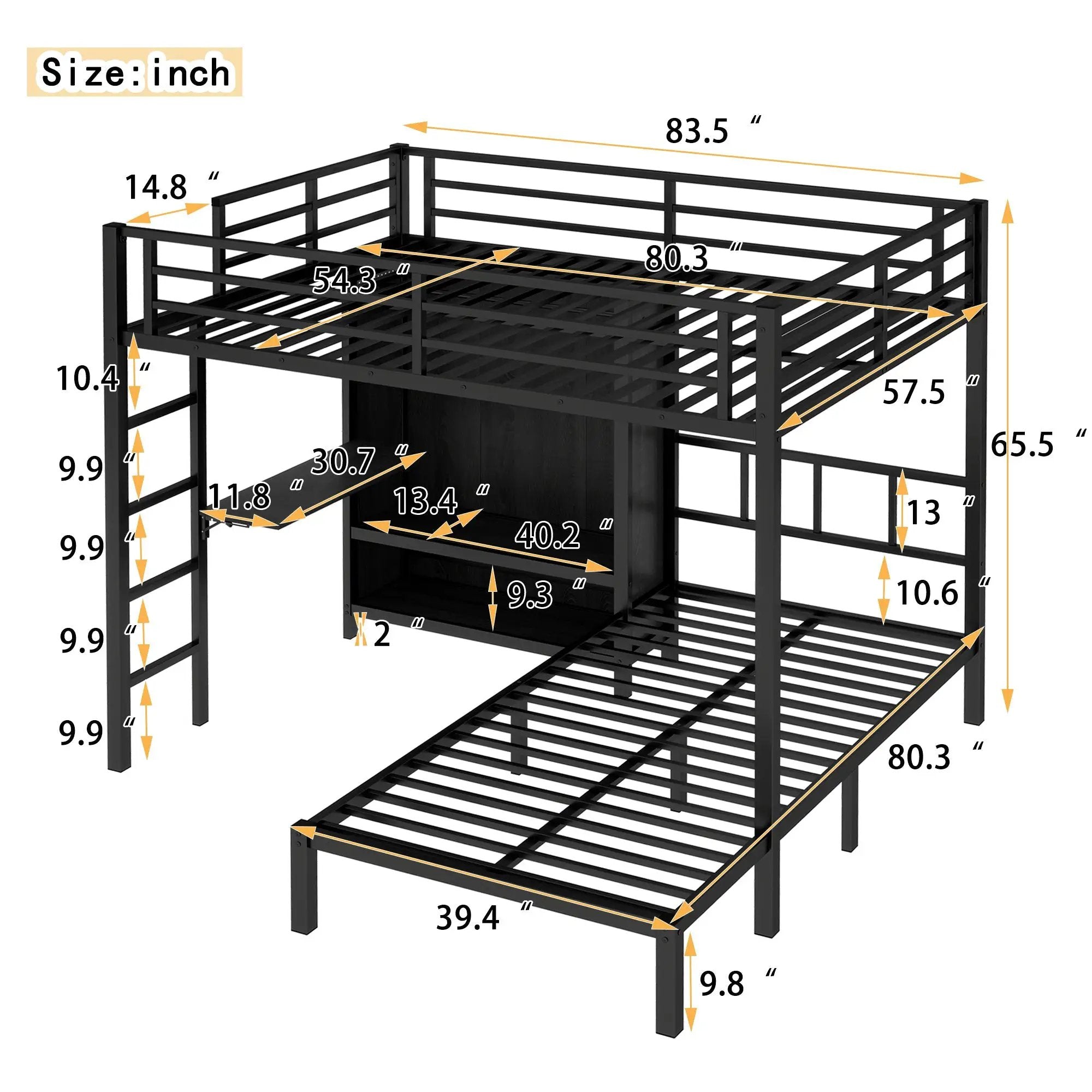 Full XL Over Twin Metal Bunk Bed with Folding Desk and Closet by HouseOfZazla