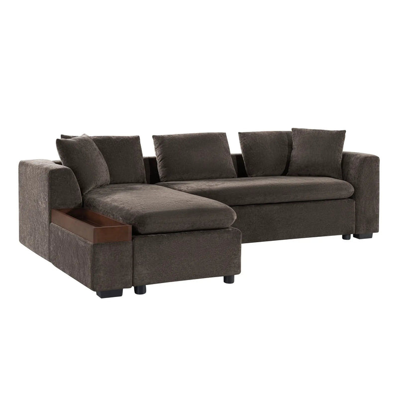 Modern L Shaped Sectional Sofa With Upholstery And Wooden Storage