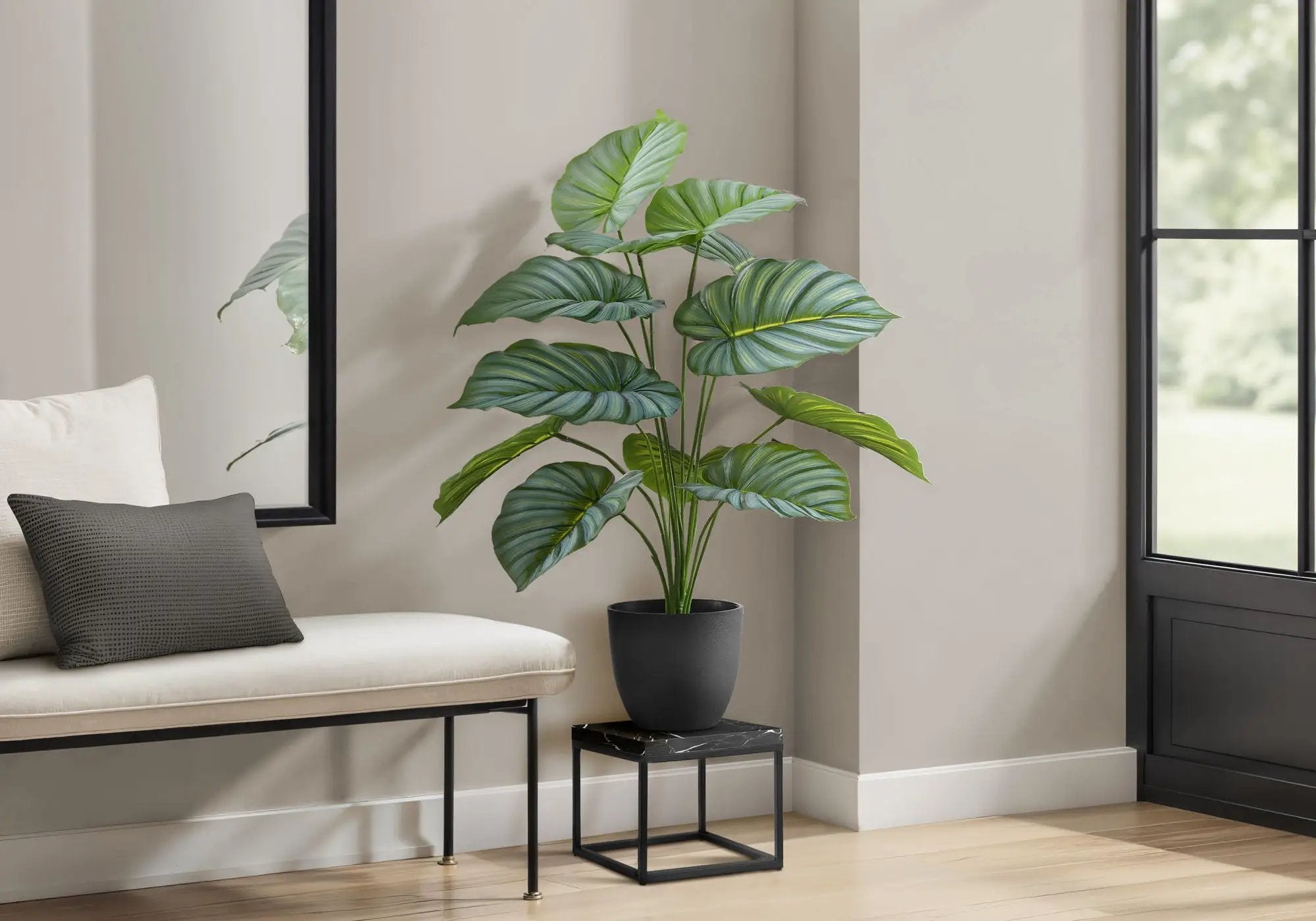 24" Tall, Artificial Plant, Calathea, Indoor, Faux, Fake, Table, Greenery, Potted, Real Touch, Decorative - Green / Black by Unique Piece Furniture