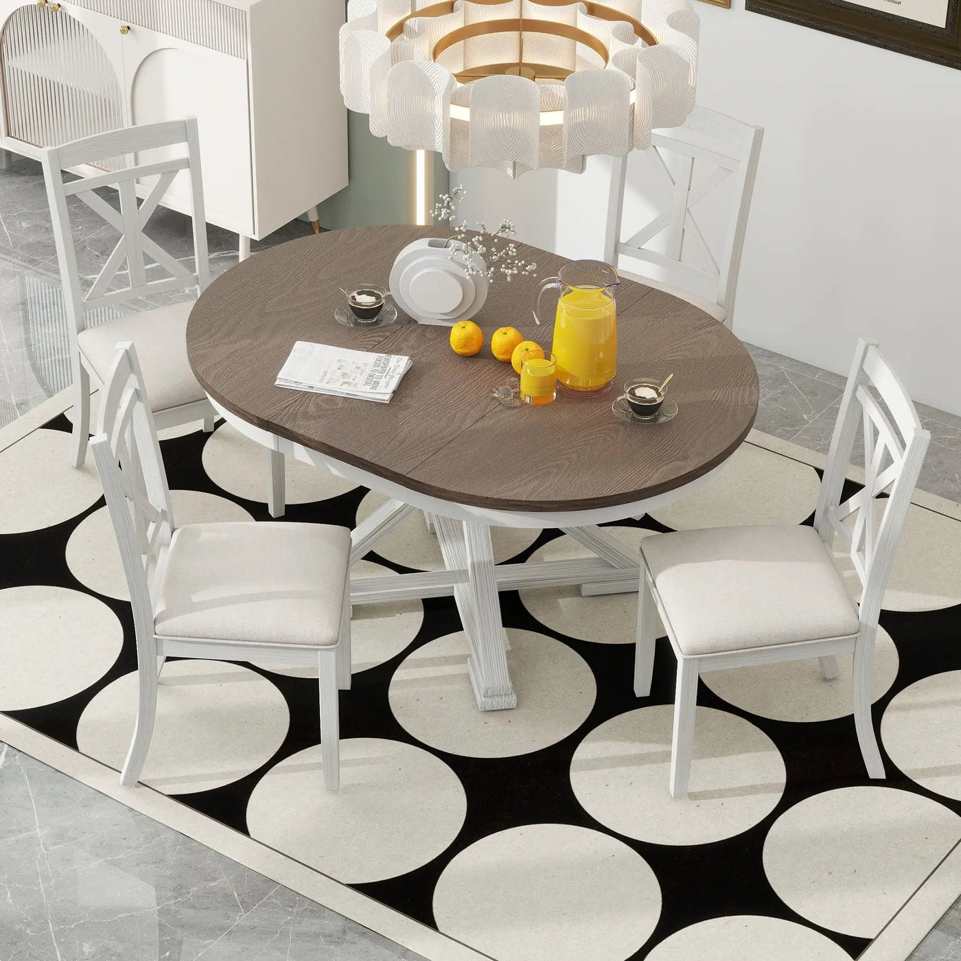 Dining Set With Extendable Round Table And 4 Upholstered Chairs by Unique Piece Furniture