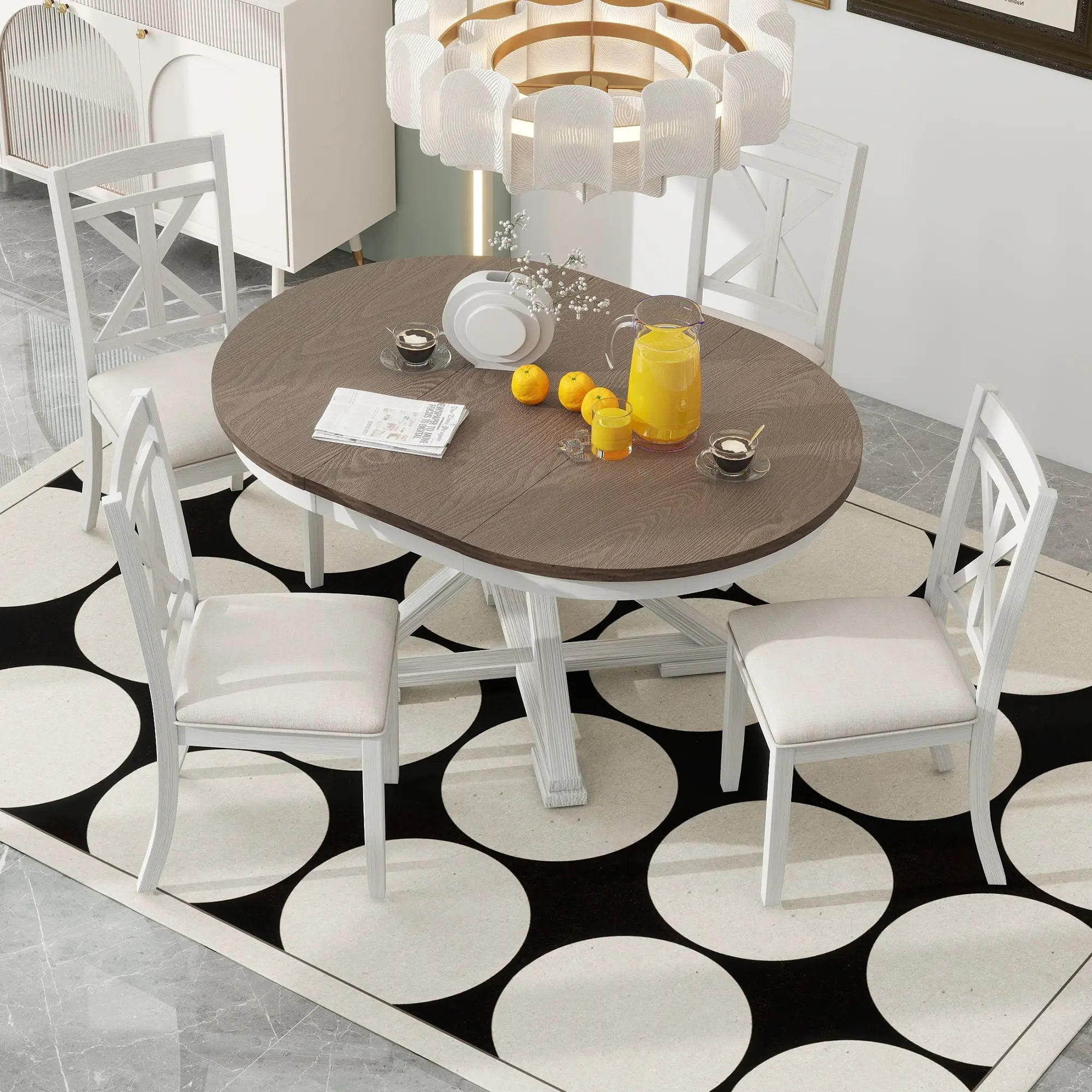 Dining Set With Extendable Round Table And 4 Upholstered Chairs by Unique Piece Furniture