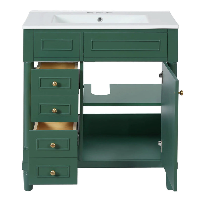 Bathroom Vanity With Sink, Freestanding Storage Cabinet & 2 Drawers And Soft Closing Door, Solid Legs, Frame, Basin,