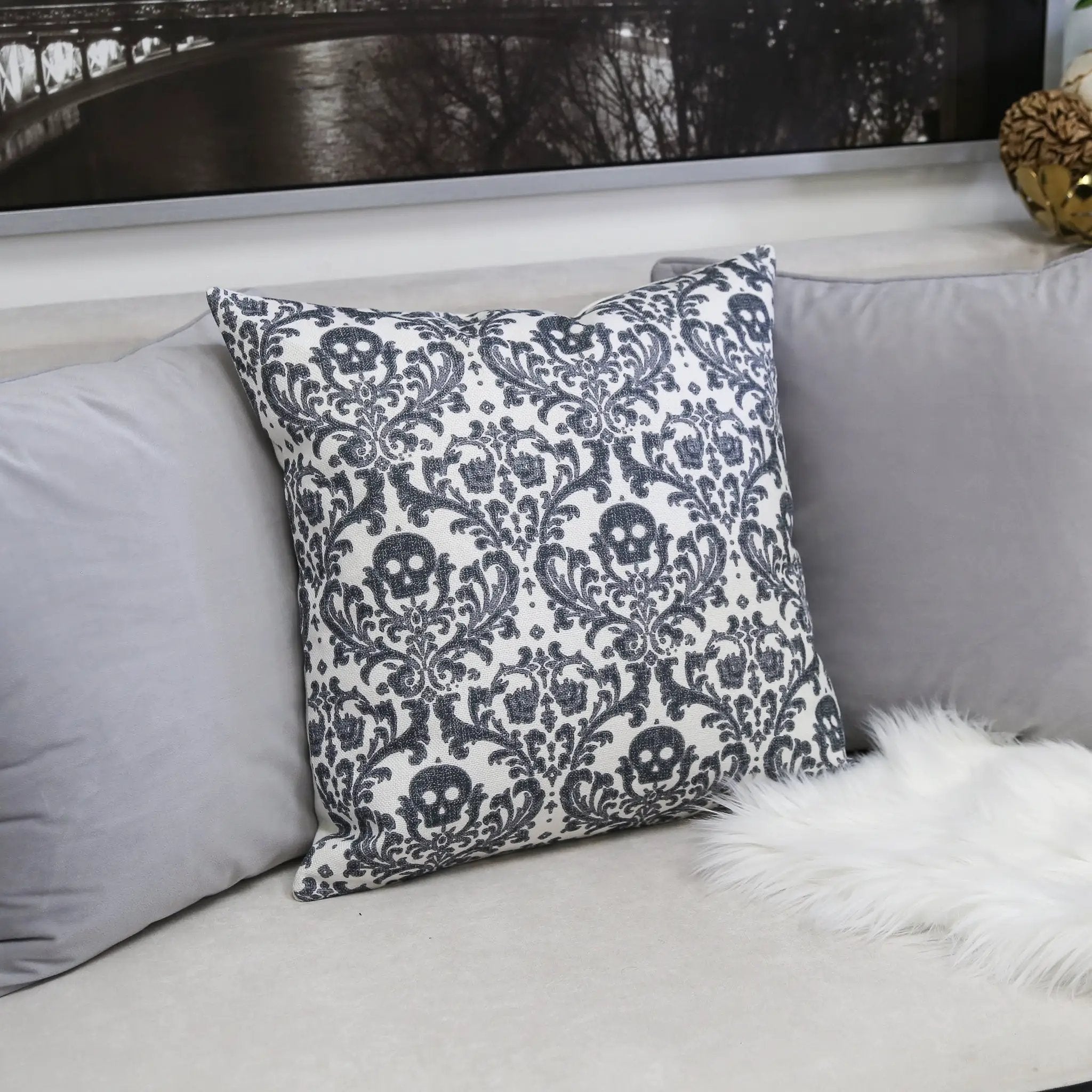 Baroque Skull Throw Pillow by HouseOfZazla