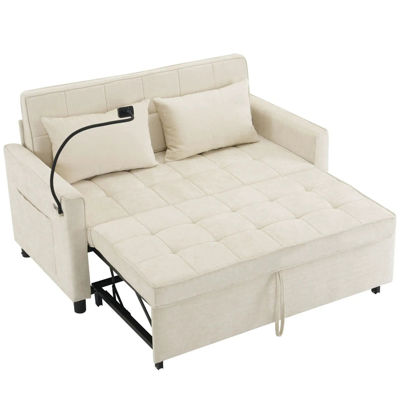 Pull-Out Sleeper Sofa With Reversible Backrest Cushion, Side Pockets, 2 USB Ports And A Phone Holder For Living Room by HouseOfZazla