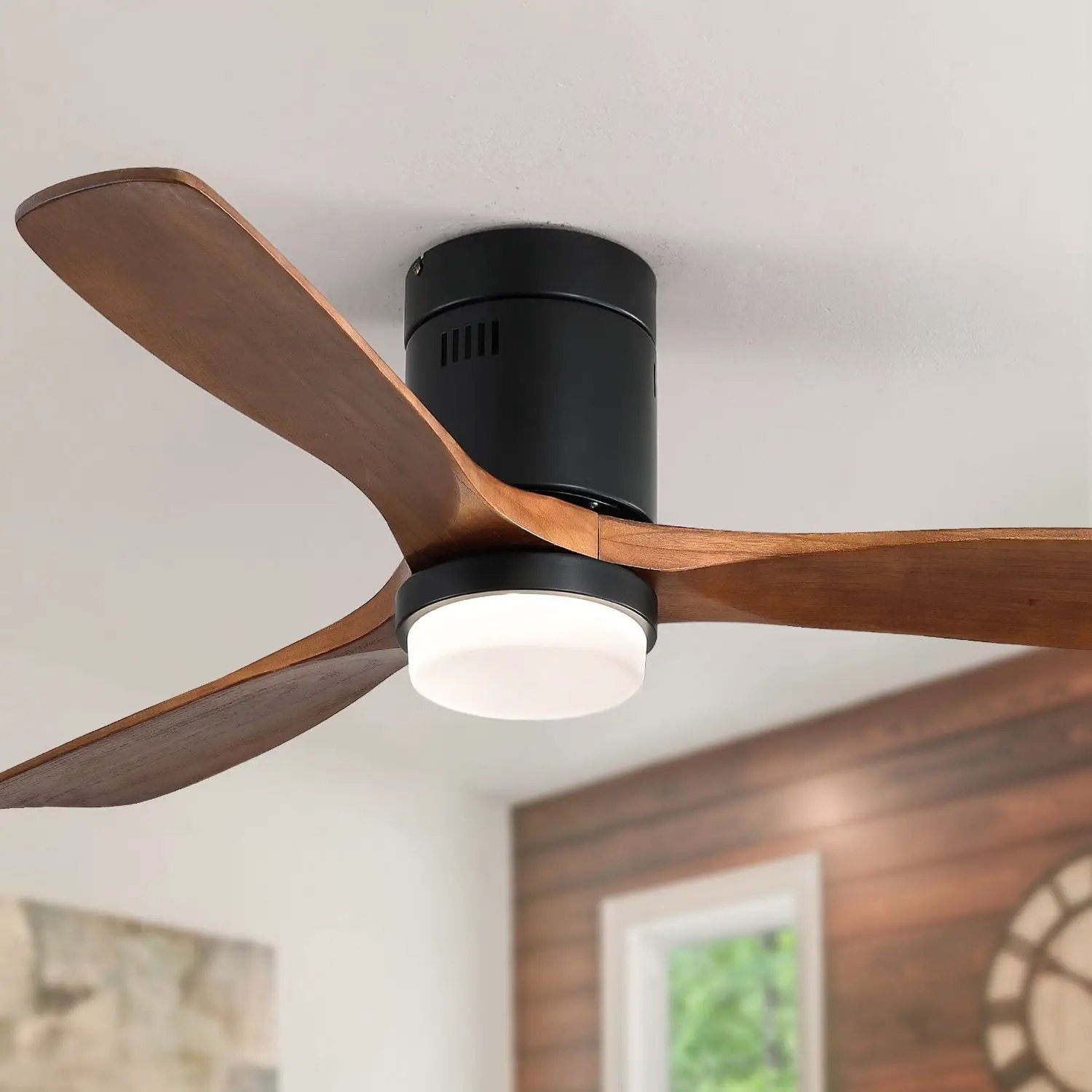 Indoor Ceiling Fan With Lights, Reversible DC Motor, Remote Control - Black by Unique Piece Furniture
