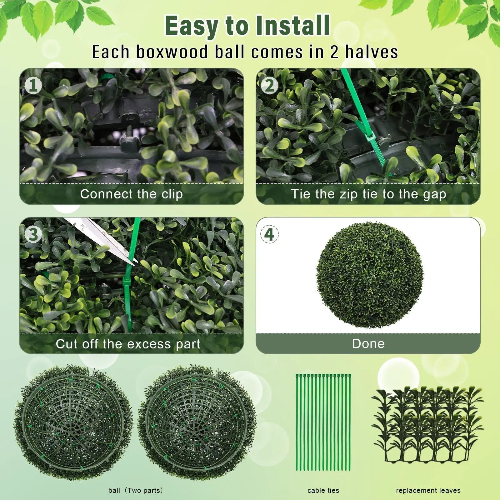 Artificial Topiary Balls, Outdoor Decorative Spheres For Garden (Set of 2) - Green by Unique Piece Furniture