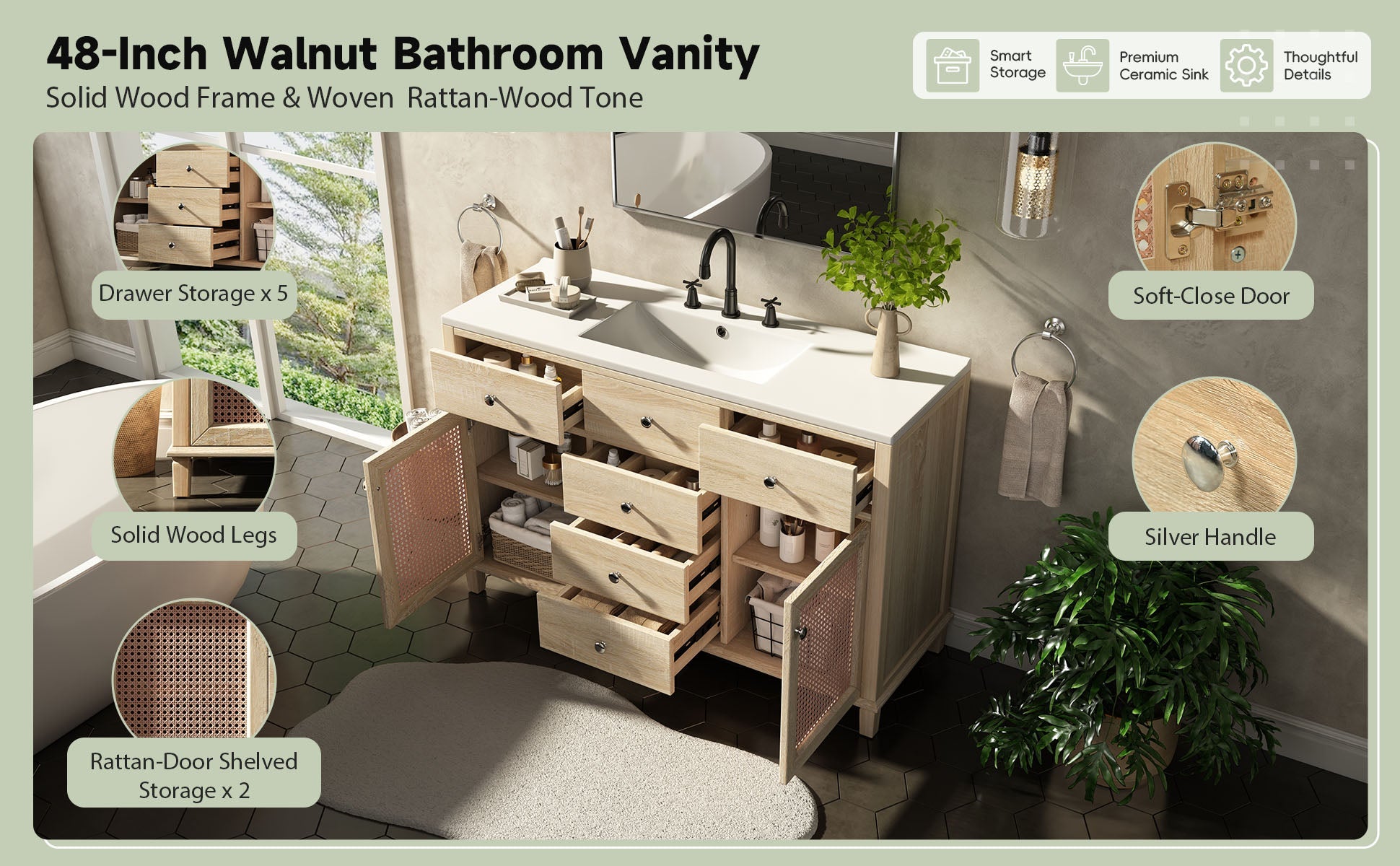 48-Inch Natural Rattan Bathroom Vanity by HouseOfZazla