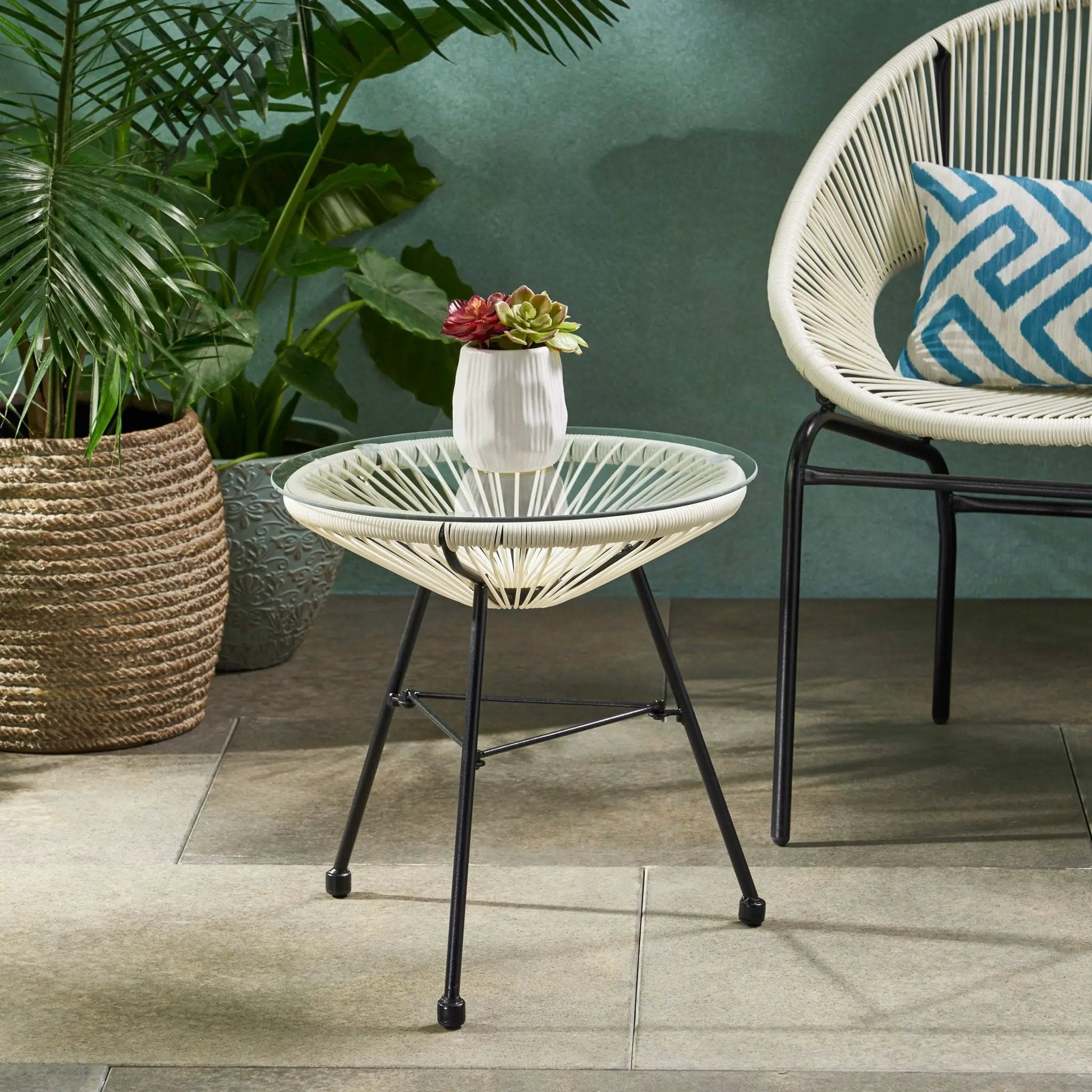 Nusa Modern Rattan Side Table With Tempered Glass Top by HouseOfZazla