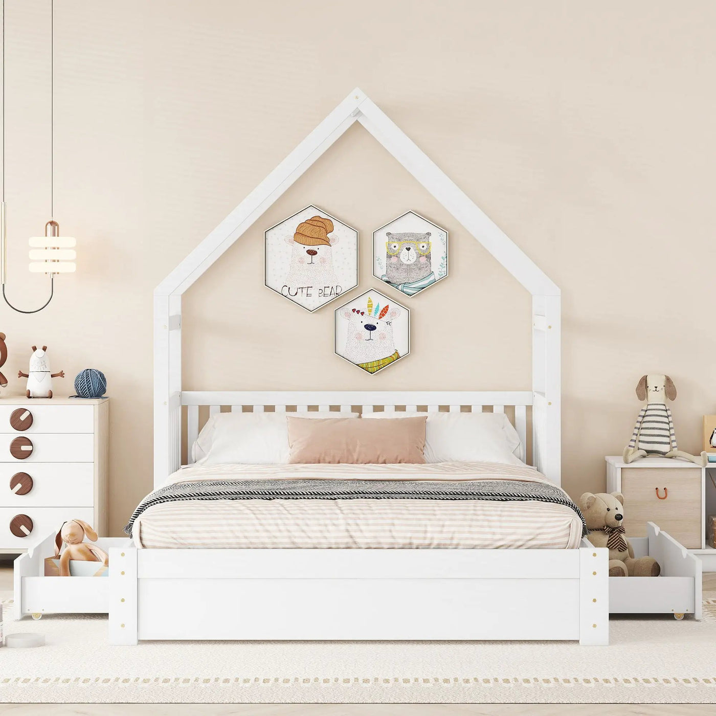 House Style Platform Bed With Guardrail And 2 Drawers by HouseOfZazla