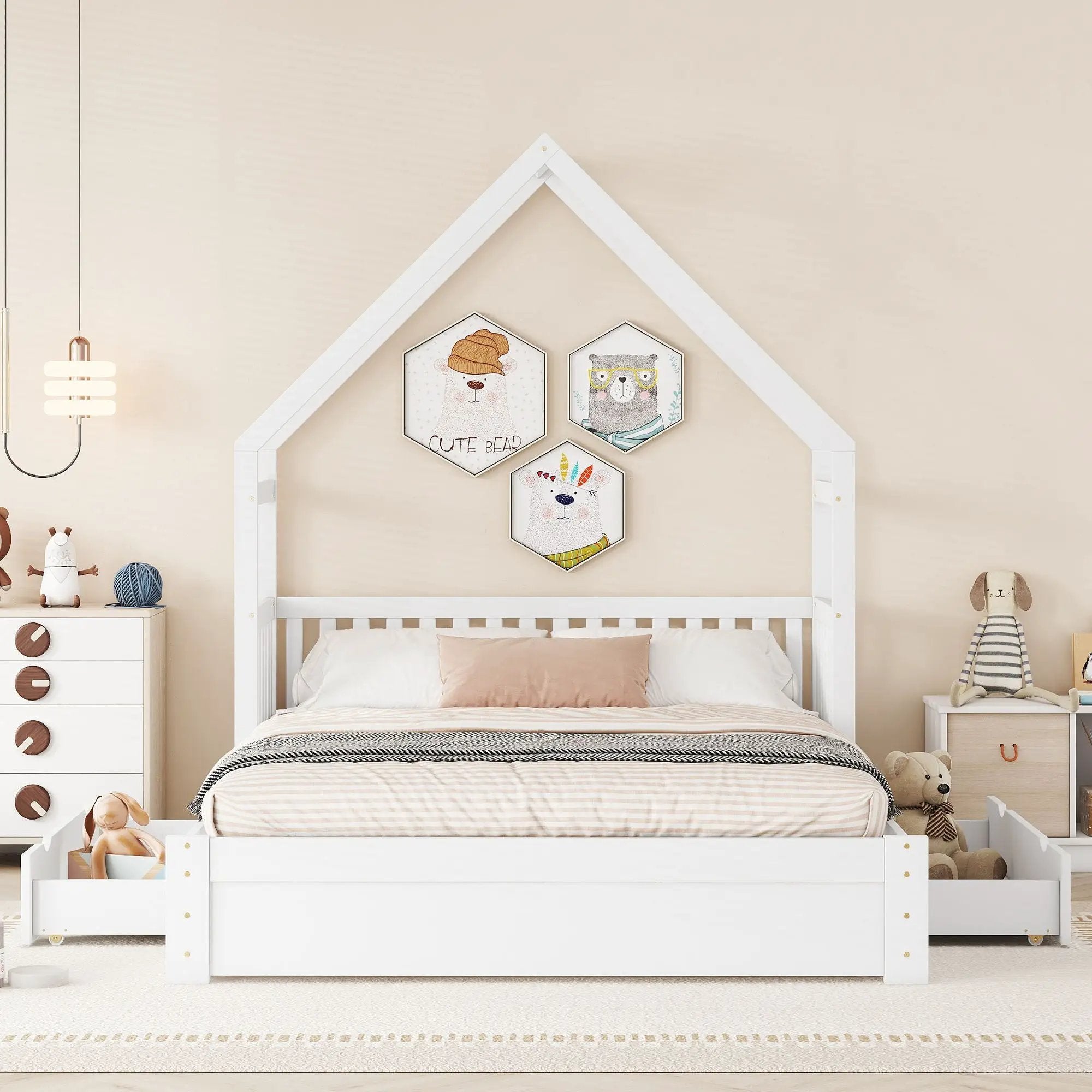 House Style Platform Bed With Guardrail And 2 Drawers by HouseOfZazla