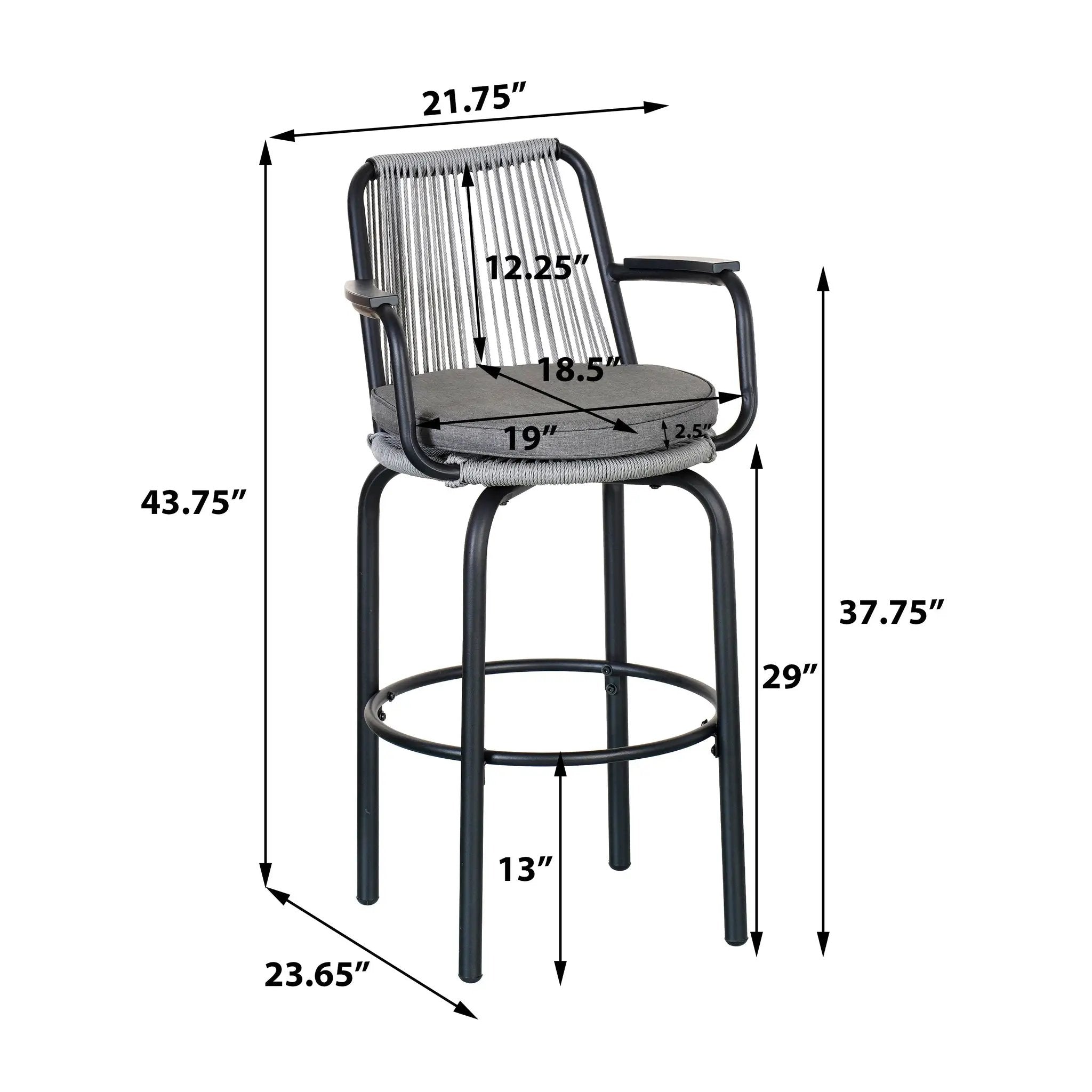 Outdoor Patio Bar Stools 29"H Set of 2, Modern Woven Rattan Rope Bar Height Chair by HouseOfZazla