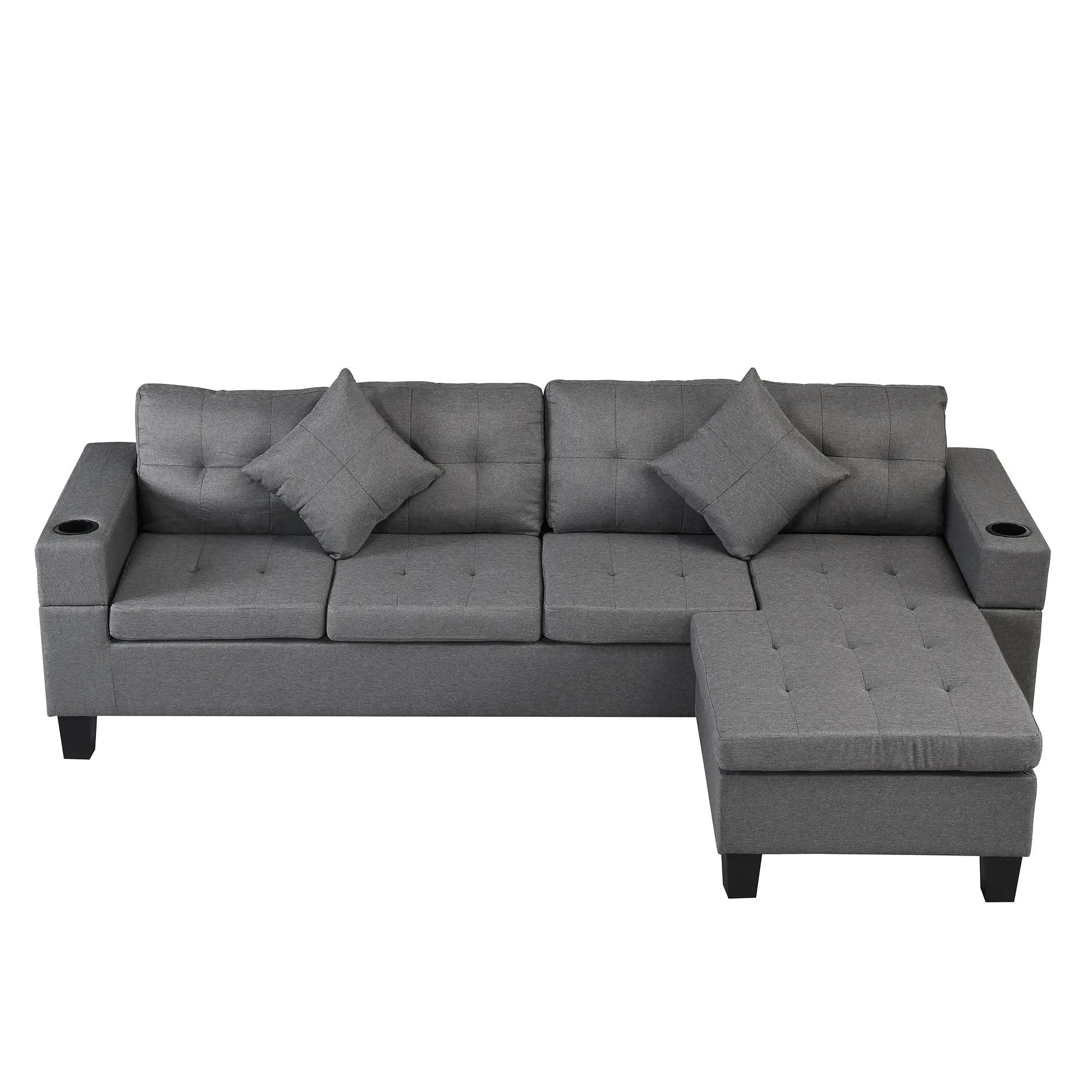Modern Sectional Sofa Set With L Shape Chaise Lounge, Cup Holder, 4 Seat - Gray by Unique Piece Furniture