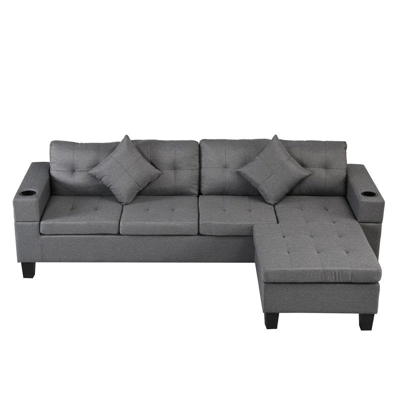 Modern Sectional Sofa Set With L Shape Chaise Lounge, Cup Holder, 4 Seat - Gray by Unique Piece Furniture
