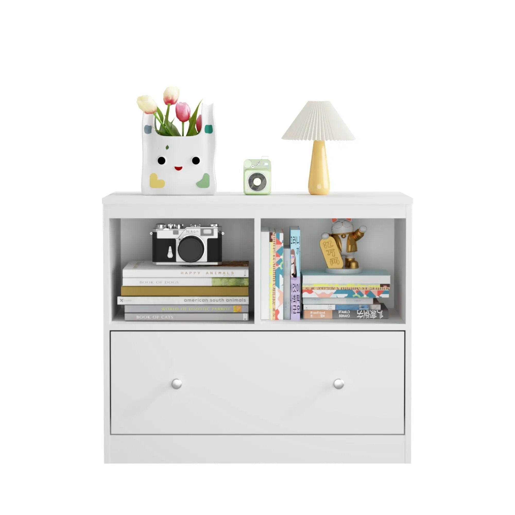 Toy Storage Organizer With Large Drawer And Low Bookshelf For Nursery & Playroom - White by HouseOfZazla