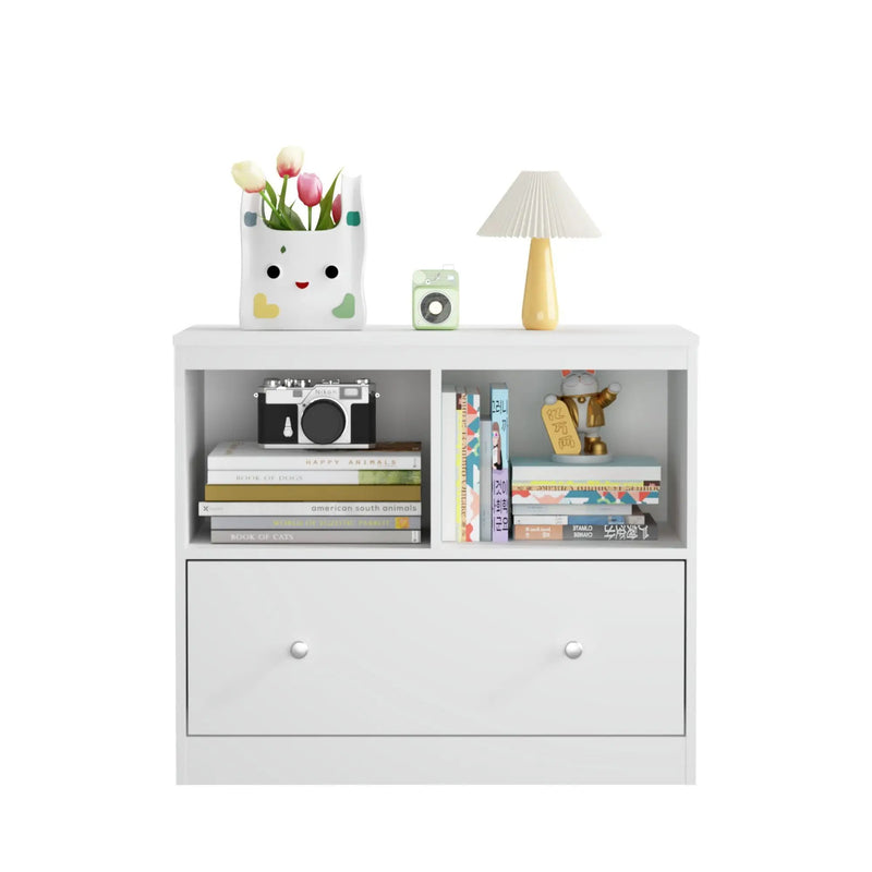 Toy Storage Organizer With Large Drawer And Low Bookshelf For Nursery & Playroom - White by HouseOfZazla