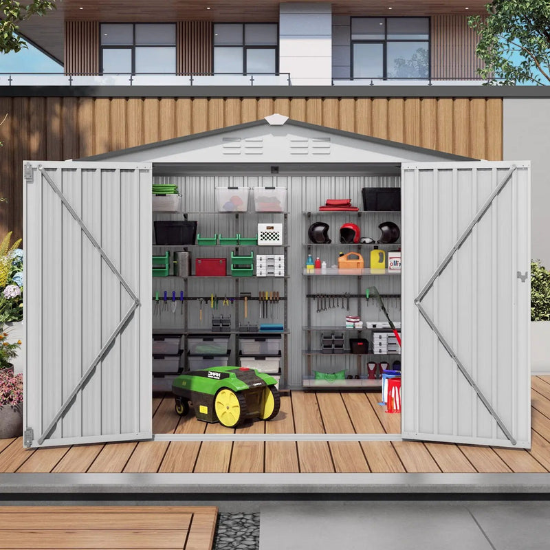 Outdoor Garden Storage Shed, Tool Shed With Pitched Roof Waterproof With 1 Window And 2 Lockable Door - White / Gray by HouseOfZazla