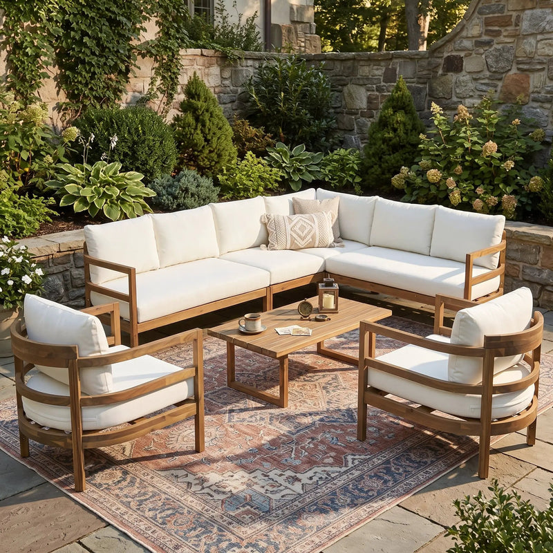 Outdoor Acacia Wood 7-Seater Sectional Sofa Set by HouseOfZazla