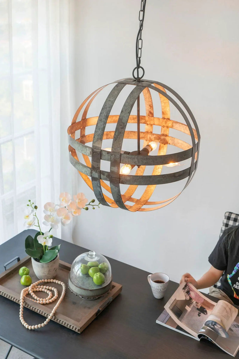 4 Light Galvanized Chandelier, Hanging Light Fixture With Adjustable Chain For Kitchen, Bulb Not Included - Gray by Unique Piece Furniture