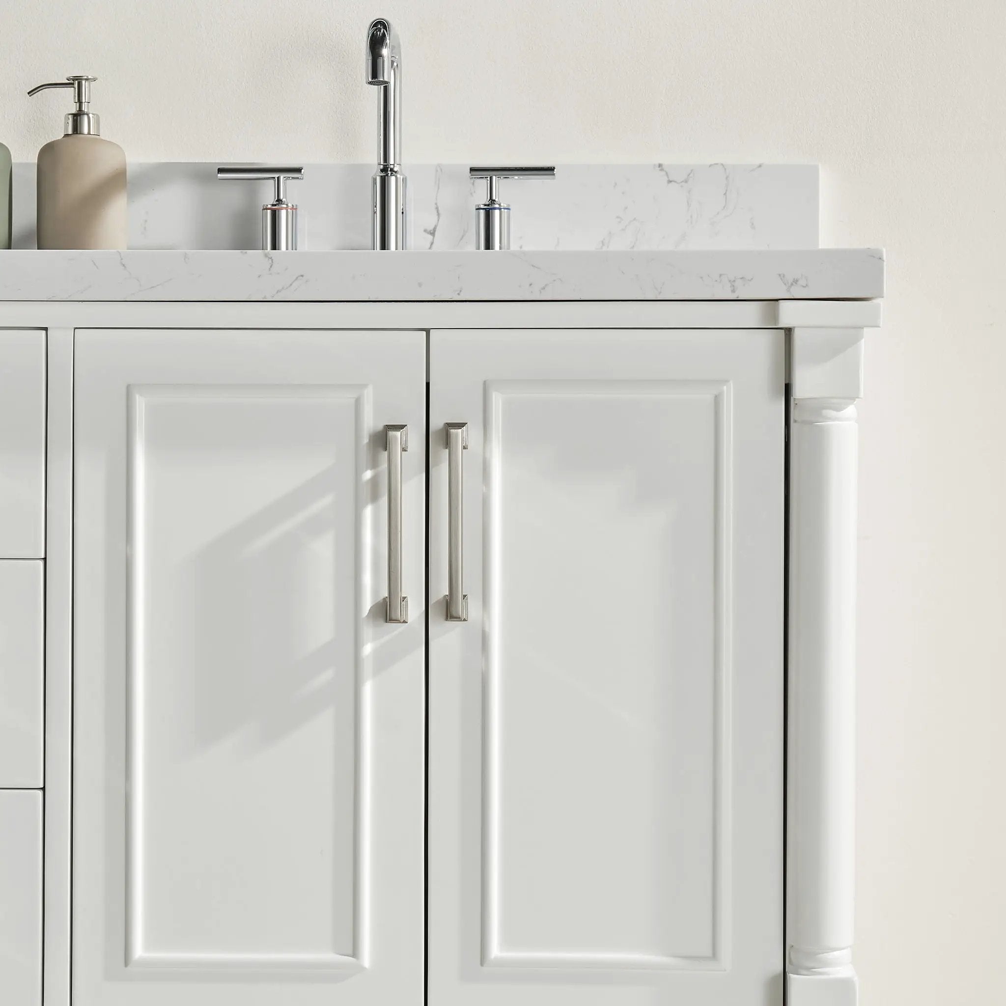 Freestanding Double Bathroom Vanity With Extra Black Handles - White by HouseOfZazla