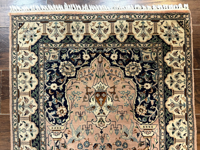 Small Tree of Life Prayer Rug, Pak Persian Rug 2.7 x 4, , Birds, Lantern, Handmade Vintage Fine 260 KPSI by Jewel Rugs