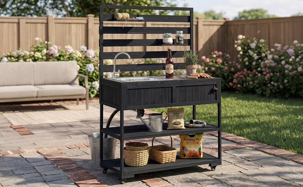 TOPMAX 41.7'' Large Patio Rolling Kitchen Island with Sink by HouseOfZazla