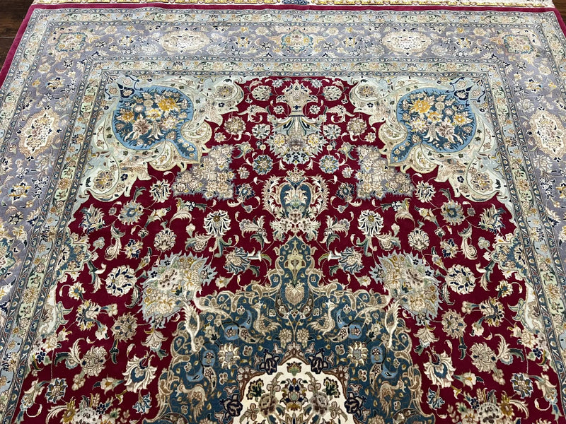 Stunning Persian Tabriz Rug 5x7, Signed by Masterweaver, Maroon, Floral Medallion, Ultra Fine 70 Raj 625 KPSI, Kork Wool Silk Foundation, Handmade by Jewel Rugs