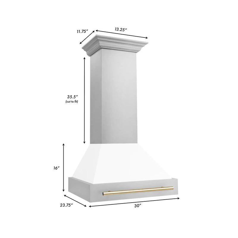 ZLINE 30" Autograph Stainless Wall Range Hood, White, 8654STZ-WM30-G by Farmhouse Kitchen and Bath