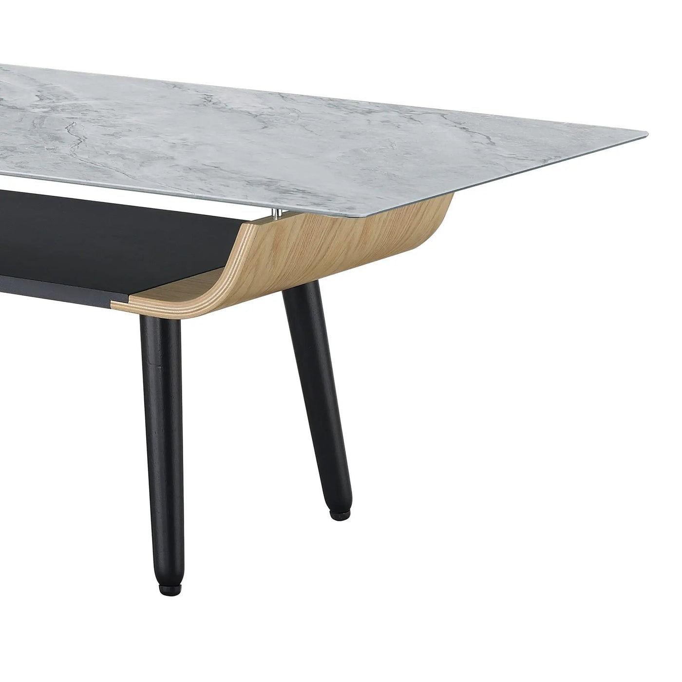 Landon - Coffee Table With Glass Marble Texture Top And Bent Wood Design by HouseOfZazla