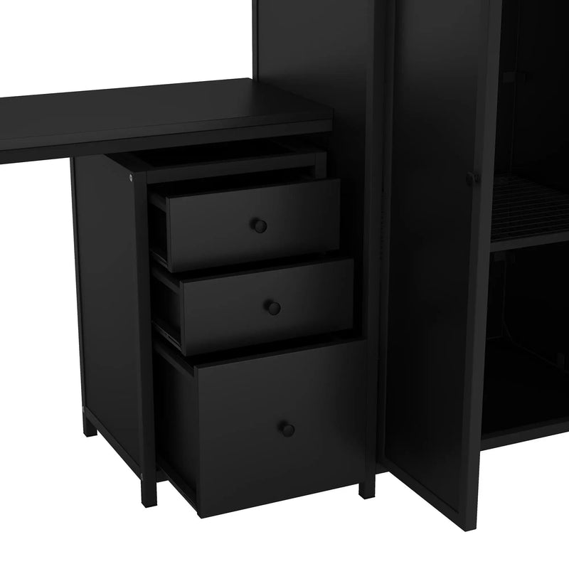 Full Size Loft Bed With Desk Set And Wardrobe - Black by HouseOfZazla