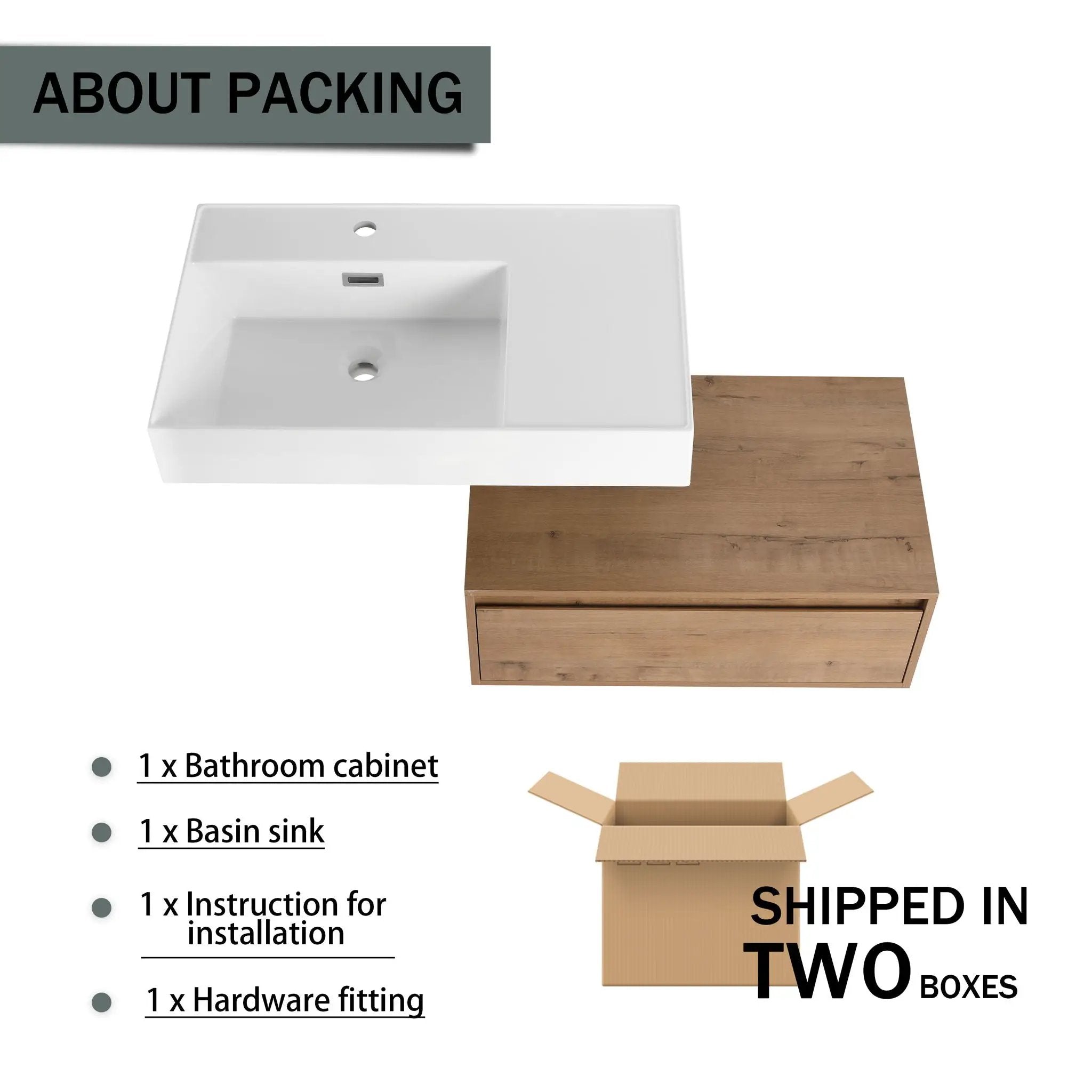 Modern Wall Mounted Bathroom Vanity With Resin Sink And Soft Close Drawer In Imitative - Imitative Oak by Unique Piece Furniture