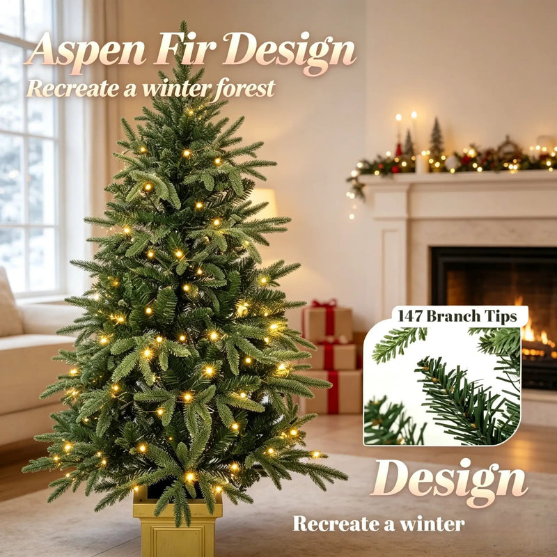 Set of 2, 4 ft Pre-Lit Aspen Fir Artificial Christmas Trees by HouseOfZazla