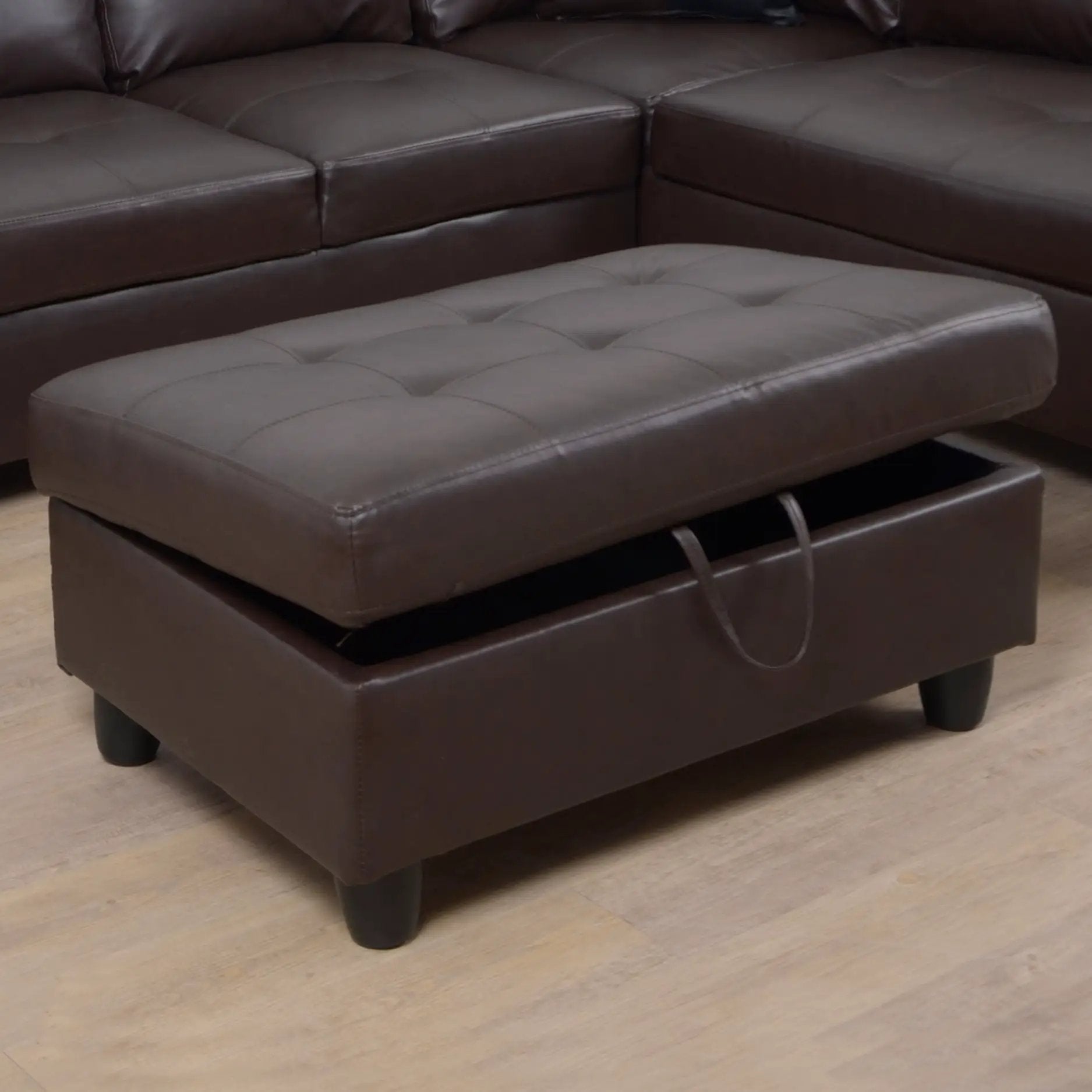 3 Pc Sectional Sofa Set Brown Faux Leather Left-Facing Chaise by HouseOfZazla