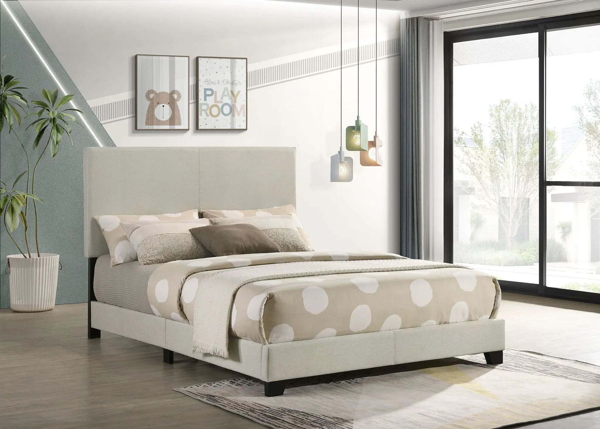 Dorian Fabric Upholstered Full Panel Bed Cream by Unique Piece Furniture