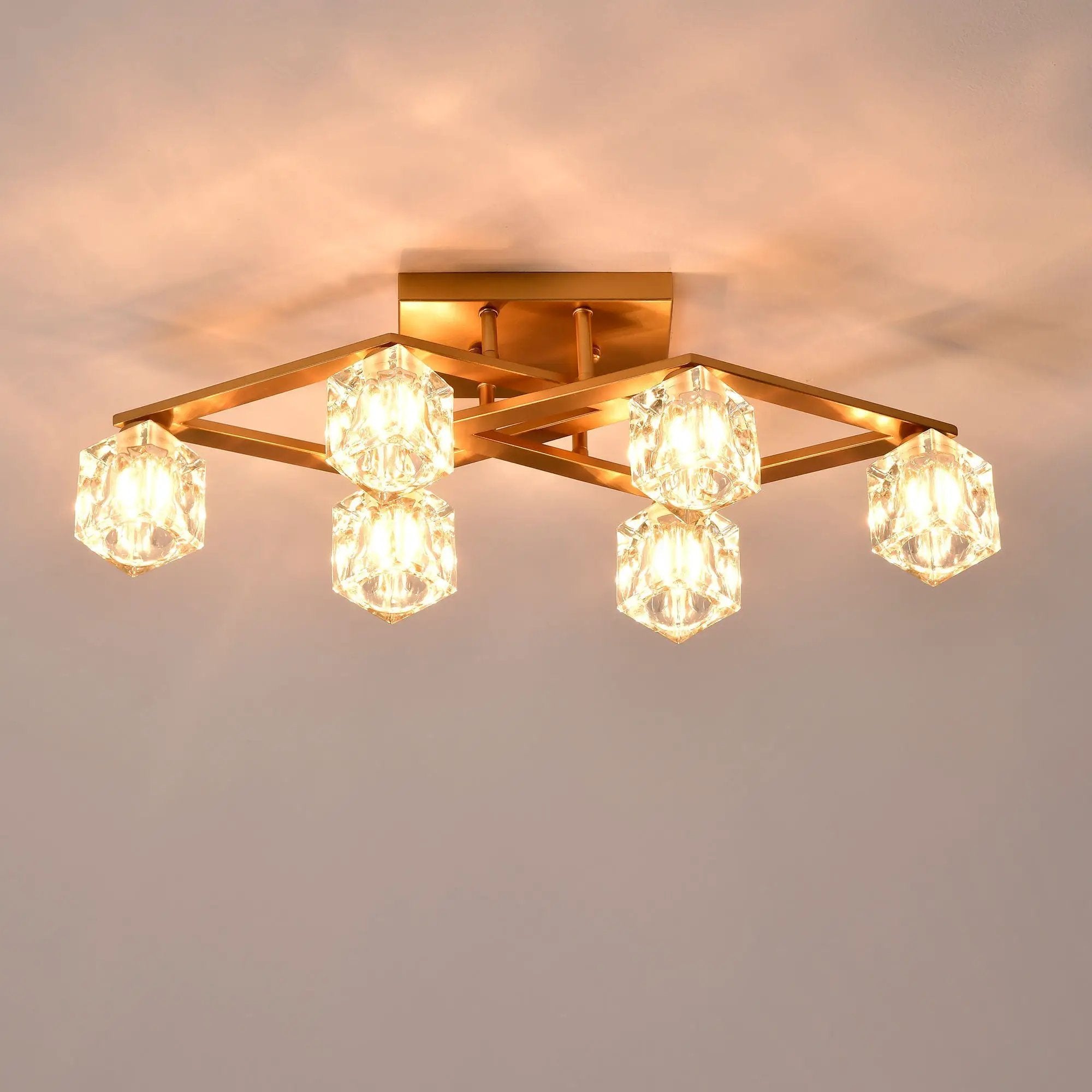 6 Light Crystal Ceiling Light For Dining Room, Modern Ceiling Lamp With Light Fixture For Entryway, Lobby, Kitchen, Bedroom, Living Room, Conference Room, (6*G9 Bulbs Included) by HouseOfZazla