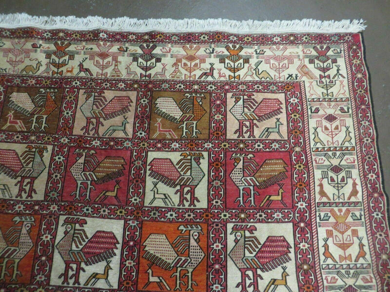 4' X 6' Vintage Russian Kilim Handmade Flat Soumak Weave Silk Wool Rug Organic by Jewel Rugs
