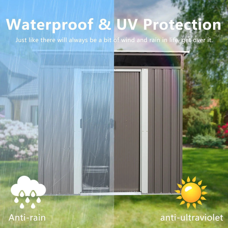 Outdoor Metal Storage Shed With Window Transparent Plate W540S00011 - Gray by HouseOfZazla