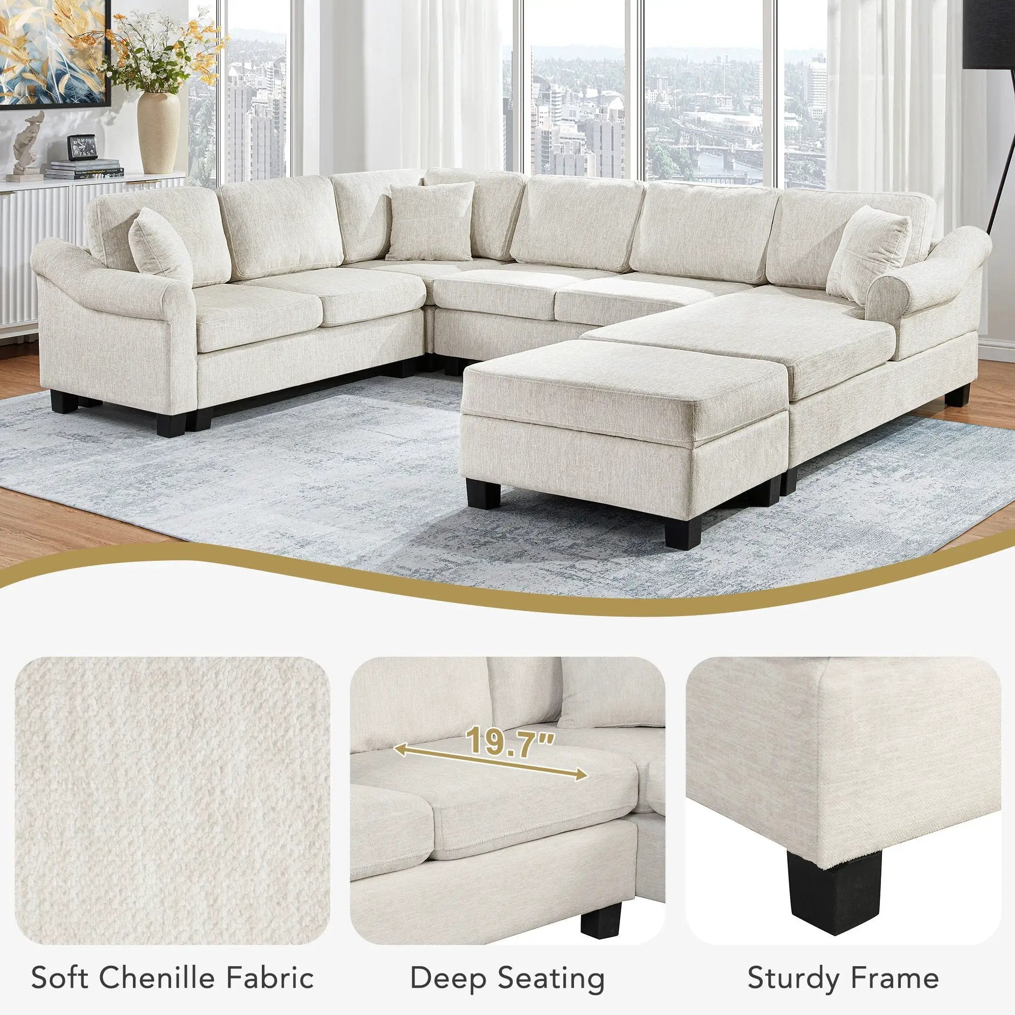 Contemporary U - Shaped Sectional Sofa With Movable Storage Ottoman by HouseOfZazla