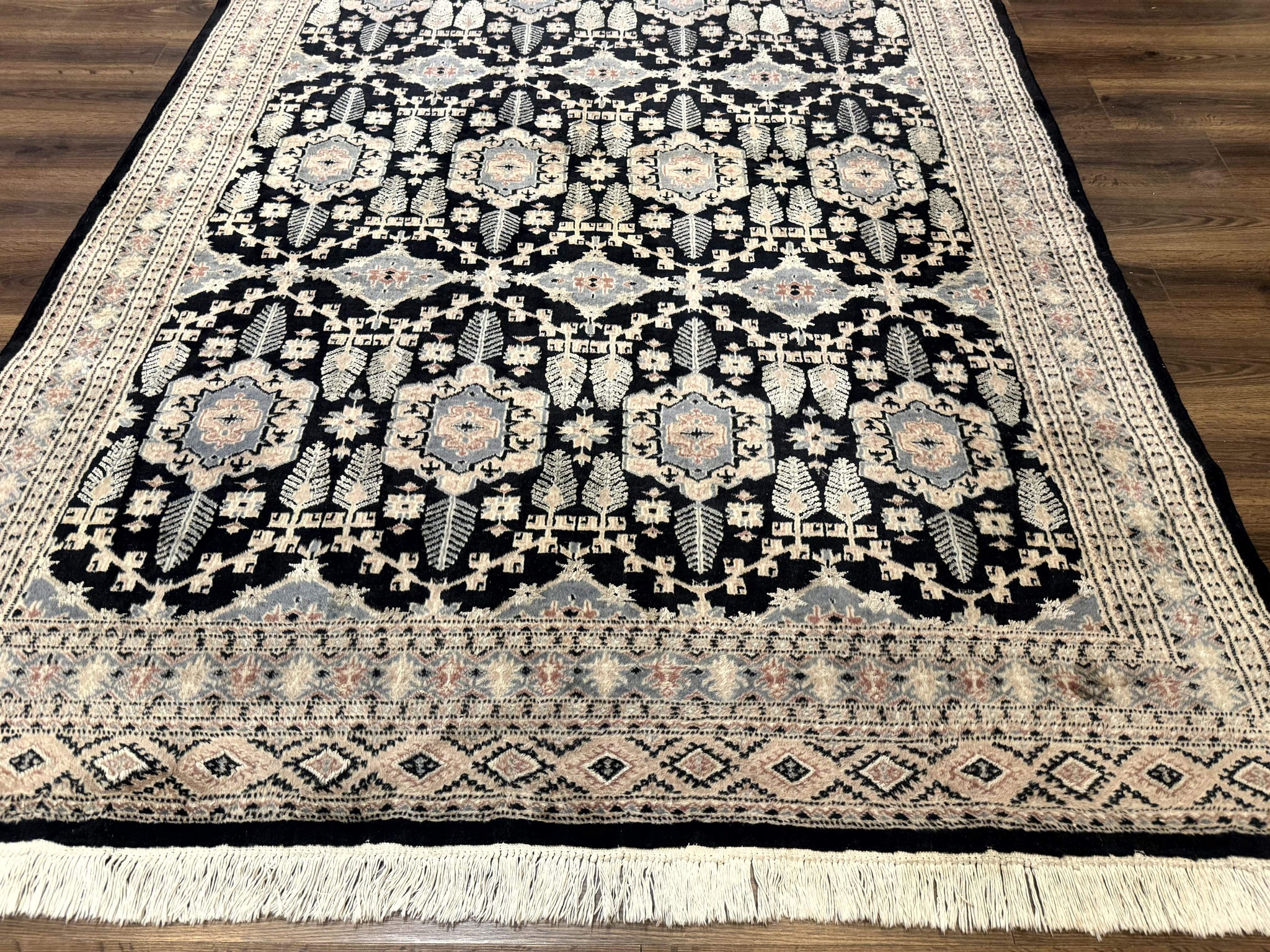 Turkoman Bokhara Rug 6x9, Pakistani Carpet, Black, Hand Knotted by Jewel Rugs