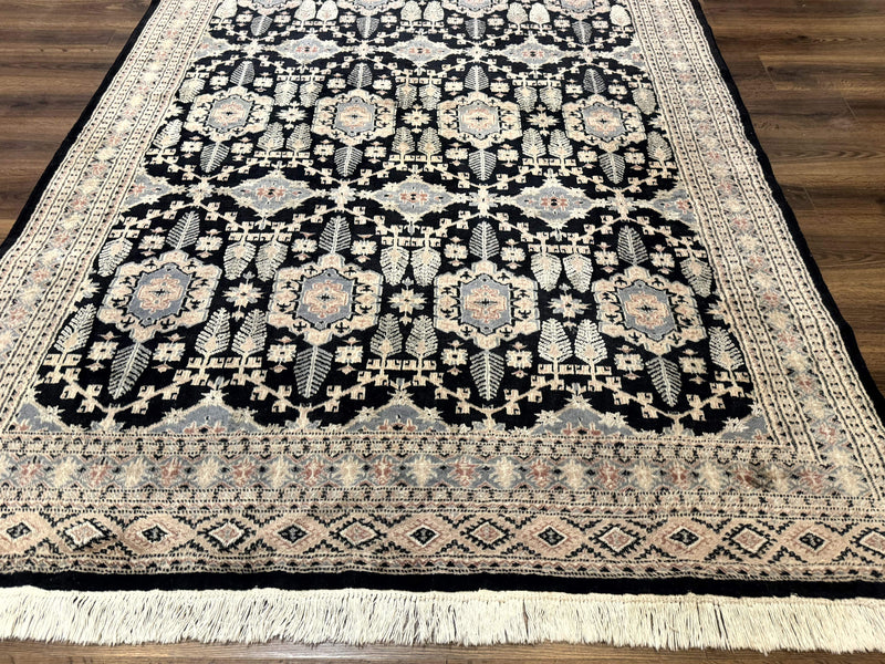 Turkoman Bokhara Rug 6x9, Pakistani Carpet, Black, Hand Knotted by Jewel Rugs