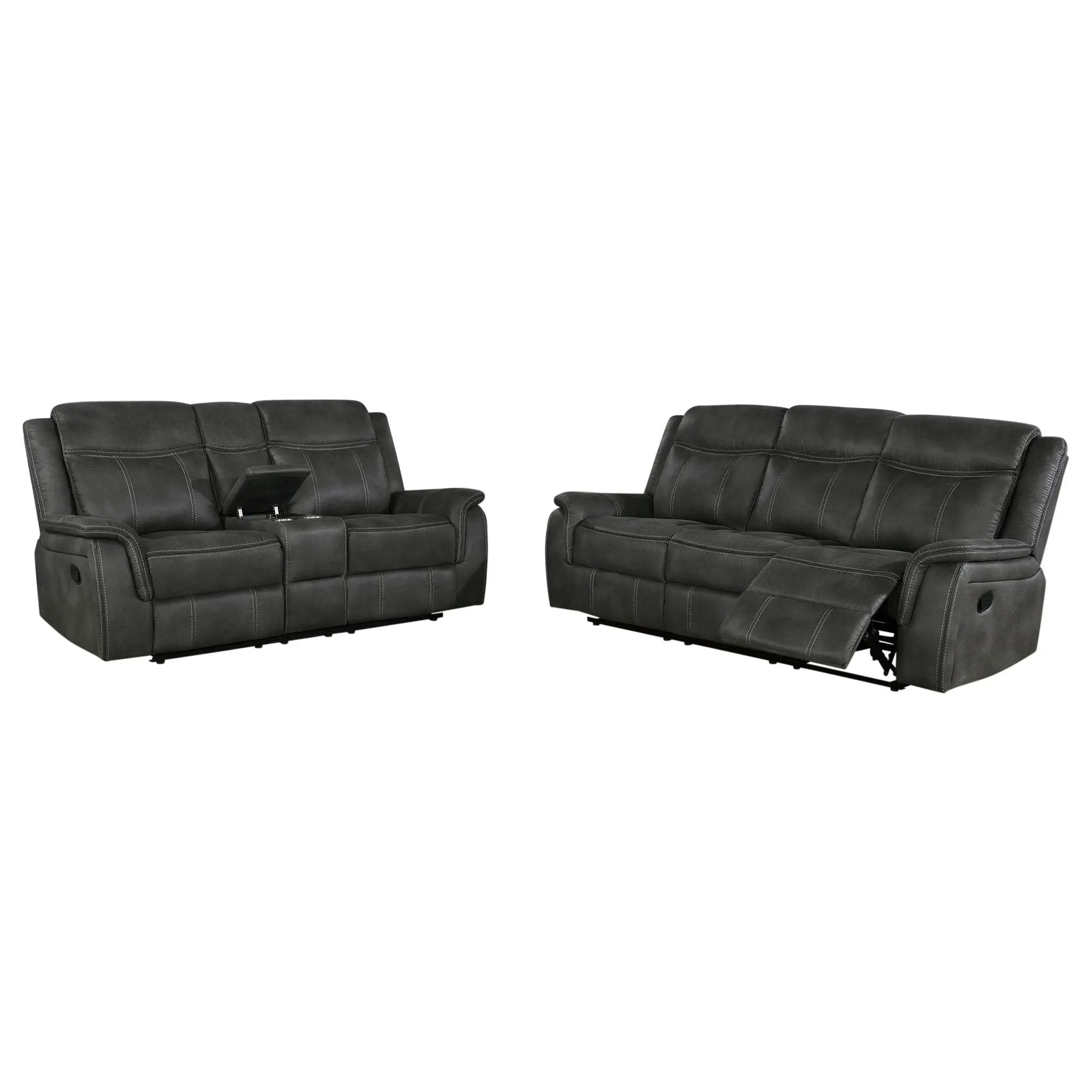 Lawrence 2-piece Upholstered Reclining Sofa Set Charcoal by Unique Piece Furniture