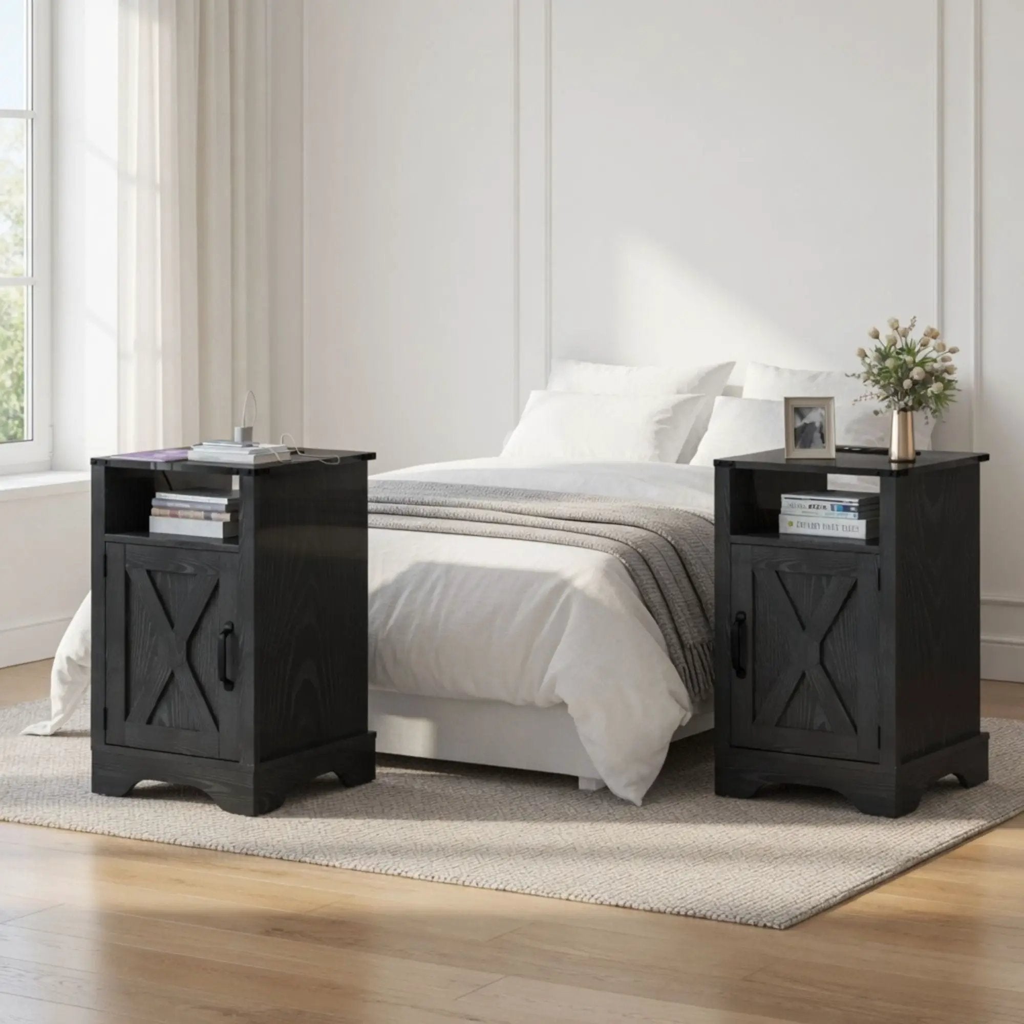 Farmhouse Nightstand, Charging Station & Storage by HouseOfZazla