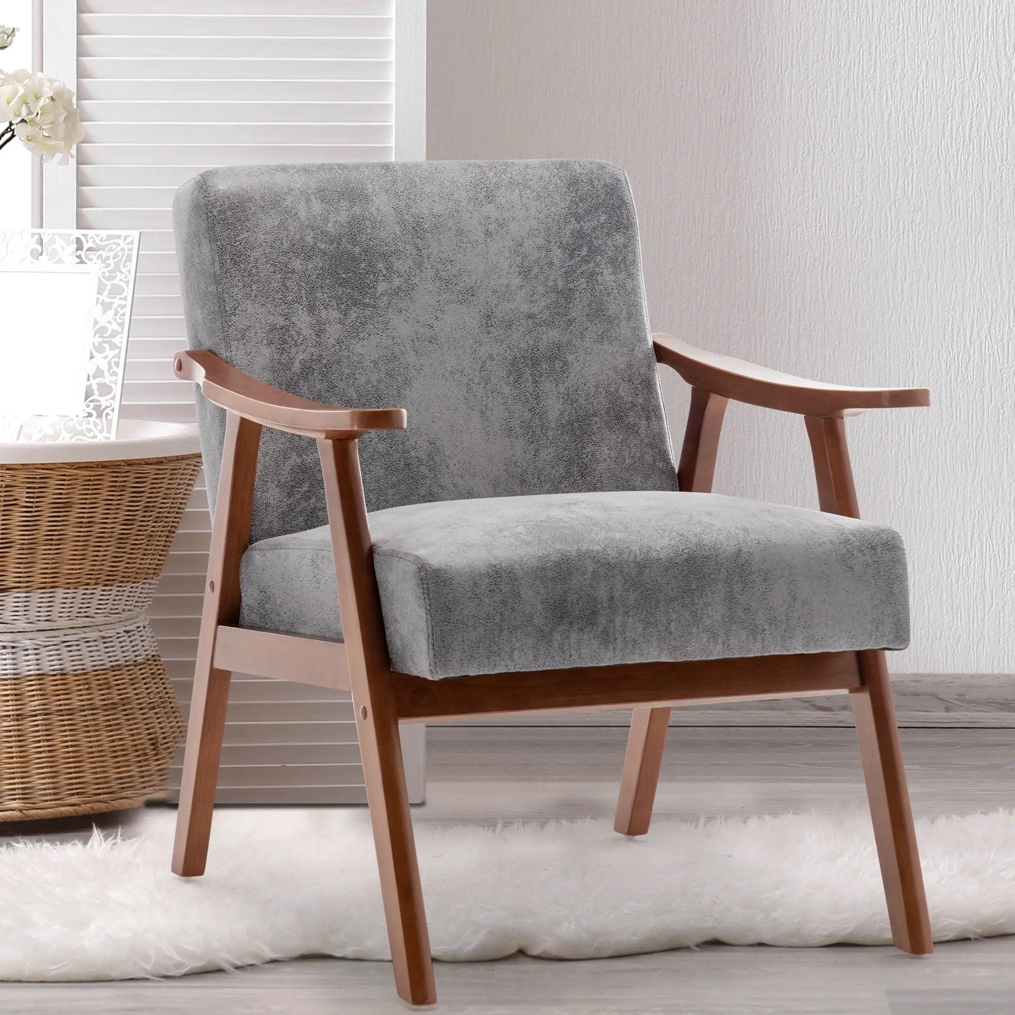Mid Century Modern Accent Chair With Solid Wood Frame And Extra Thick Backrest by Unique Piece Furniture