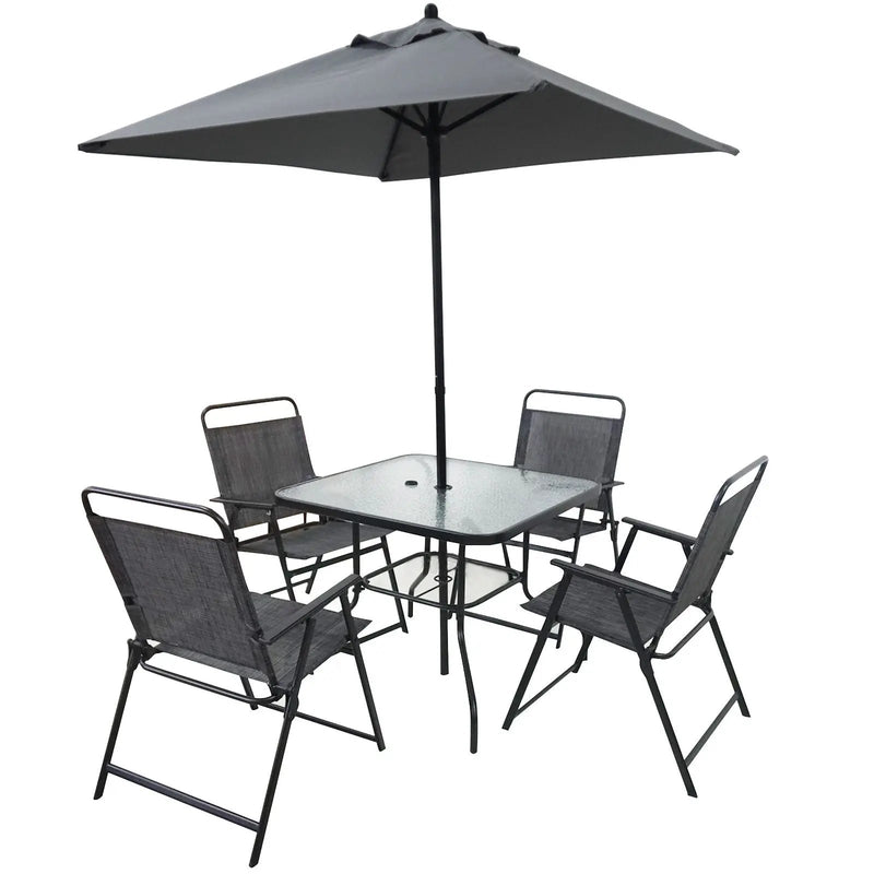 Outdoor Patio Dining Set For 4 People, Metal Patio Furniture Table And Chair Set With Umbrella - Black by Unique Piece Furniture