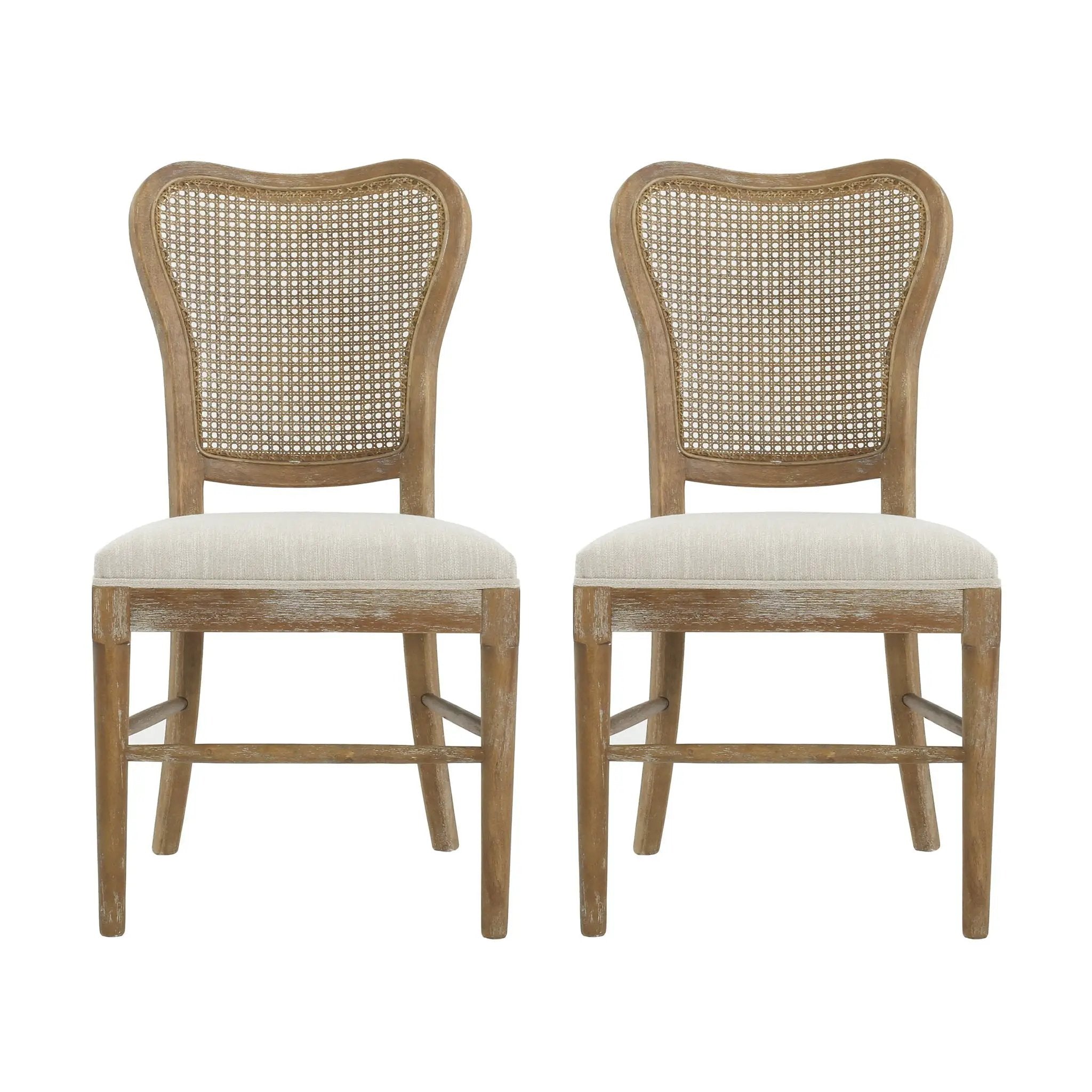 Classic Retro Dining Chair (Set of 2) With Rattan Backrest - Dark Brown / Beige by HouseOfZazla