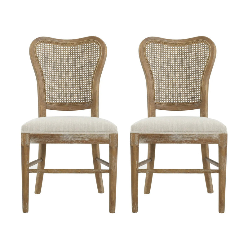 Classic Retro Dining Chair (Set of 2) With Rattan Backrest - Dark Brown / Beige by HouseOfZazla